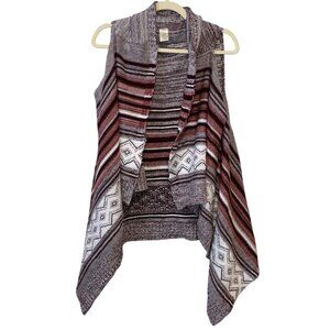 Lidy Womens Striped Open Front Sweater Vest With Geometric Pattern XL